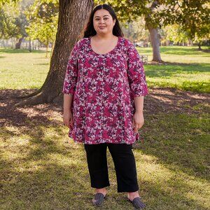 Ulla Popken Floral Pattern 28/30 Women's Tunic Top 100% Cotton